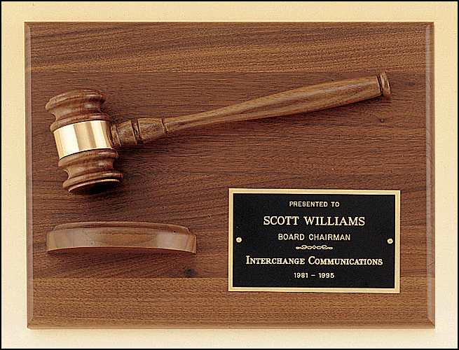 9 x 12 inch American Walnut Plaque with Wooden Gavel