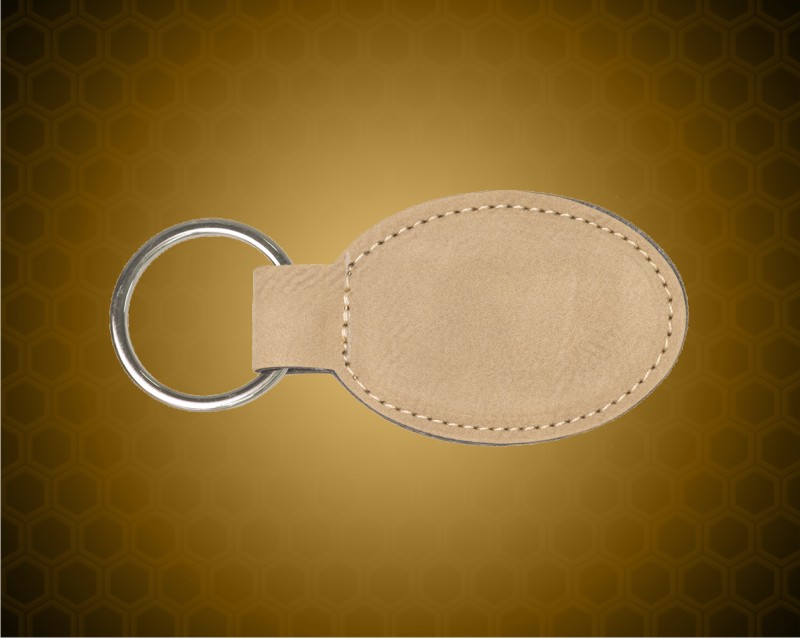 3" x 1 3/4" Light Brown Leatherette Oval Keychain