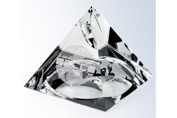 2 1/2 x 2 3/4 X 2 3/4 Inch Globe Pyramid Optic Crystal Paperweight