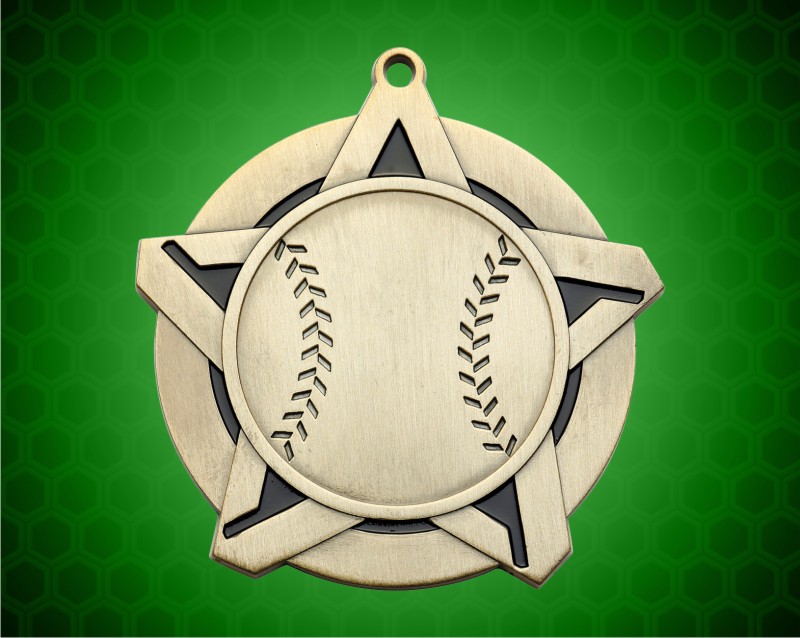 2 1/4 inch Gold Baseball Super Star Medal