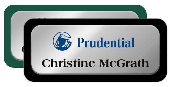 Shiny Silver Metal Name Tags with Plastic Borders