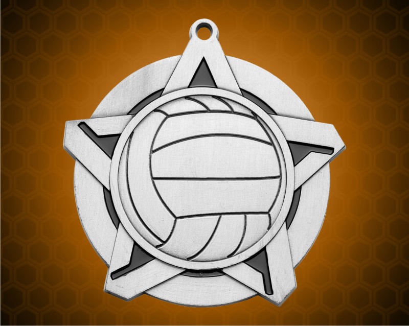 2 1/4 inch Silver Volleyball Super Star Medal