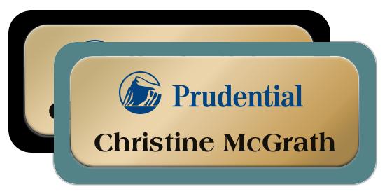 Shiny Gold Metal Name Tags with Plastic Borders