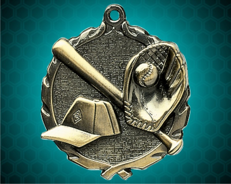 1 3/4 inch Gold Baseball Wreath Medal