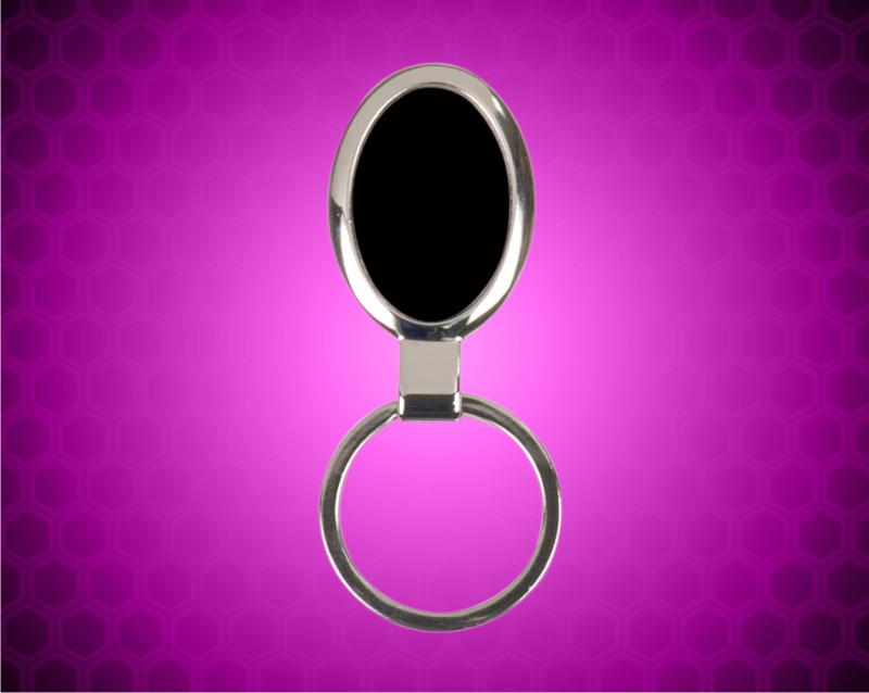 3 1/4 inch Black Laserable Oval Keychain
