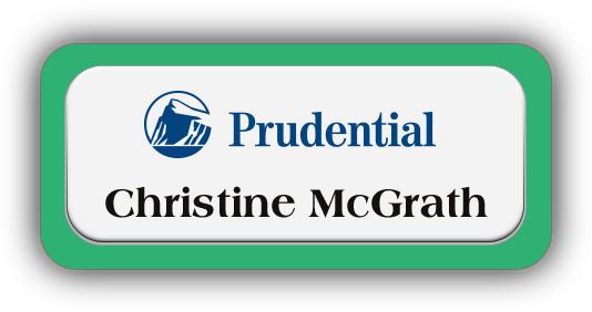 Metal Name Tag: White Metal Name Tag with a Bright Green Plastic Border