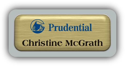 Metal Name Tag: Brushed Gold Metal Name Tag with a Silver Plastic Border and Epoxy