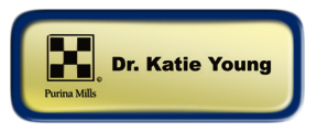 Shiny Gold Nametag with a Blue Metal Border