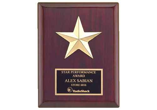 6 x 8 inch Star Casting with Gabled Points Gold-Tone Finish on Rosewood Plaque