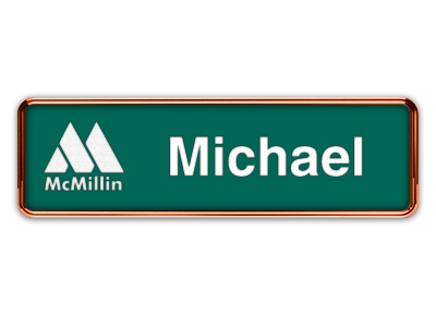 Rose Gold Metal Framed Nametag with Evergreen and White