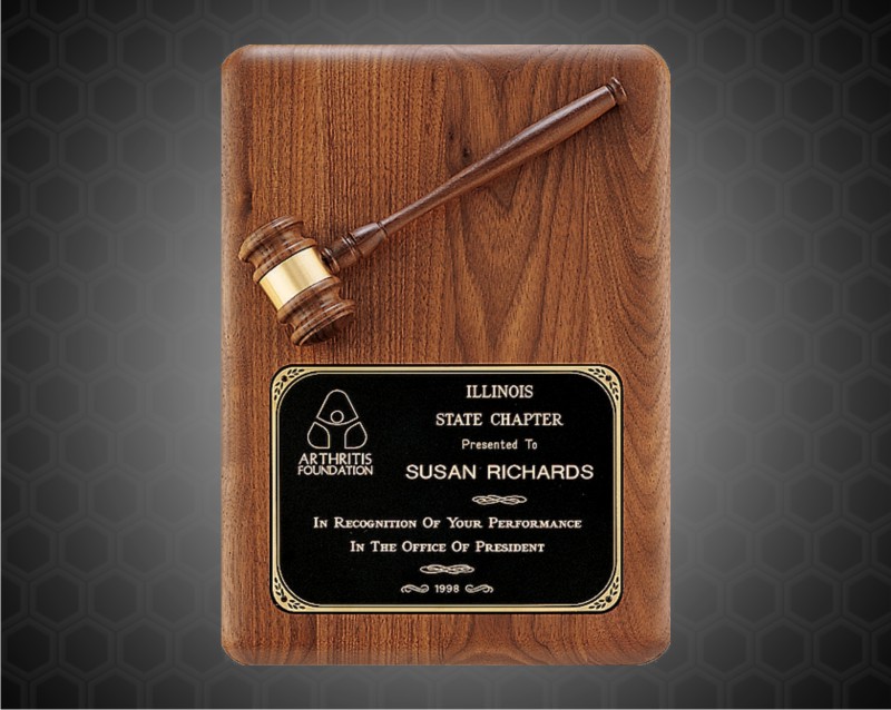 11 x 15 inch American Walnut Plaque with a Wooden Gavel