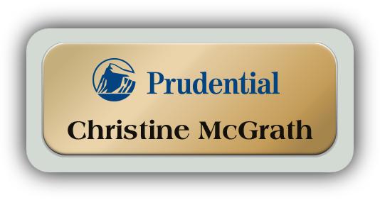 Metal Name Tag: Shiny Gold Metal Name Tag with a Pearl Grey Plastic Border