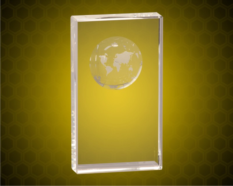8 inch Clear Crystal Rectangle with Globe Etching