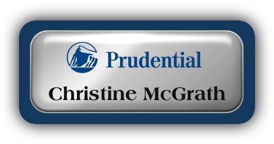 Metal Name Tag: Shiny Silver Metal Name Tag with a Marine Blue Plastic Border and Epoxy