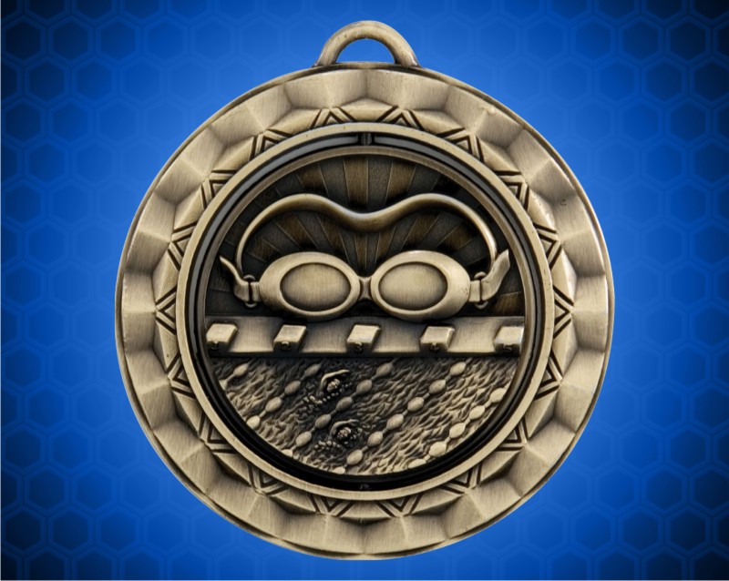2 5/16 inch Gold Swimming Spinner Medal