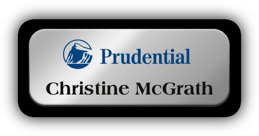 Metal Name Tag: Shiny Silver Metal Name Tag with a Black Plastic Border