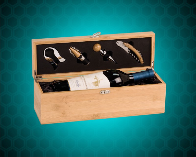 Solid Bamboo Single Wine Presentation Box with Tools