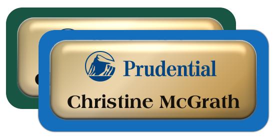 Shiny Gold Metal Name Tags with Plastic Borders and Epoxy
