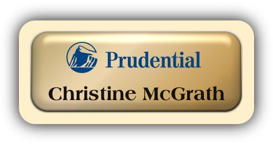 Metal Name Tag: Shiny Gold Metal Name Tag with a Ivory Plastic Border and Epoxy