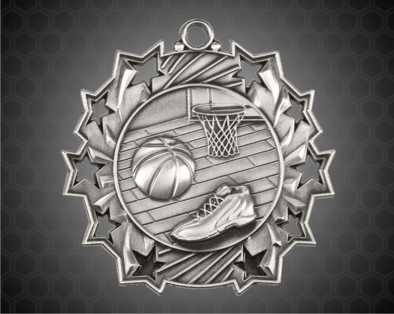 2 1/4 Inch Silver Basketball Ten Star Medals
