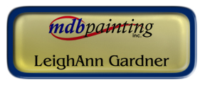 Metal Name Tag: Shiny Gold with Epoxy and Blue Metal Border