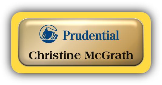 Metal Name Tag: Shiny Gold Metal Name Tag with a Yellow Plastic Border and Epoxy