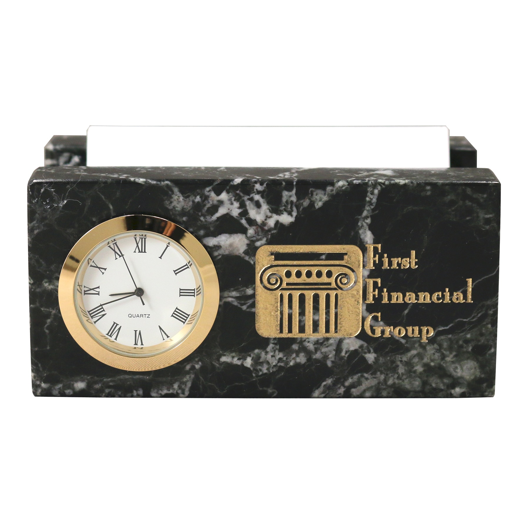 2 1/4 x 4 1/4 x 2 1/2 Inch Black Zebra Business Card Mini Clock Paperweight