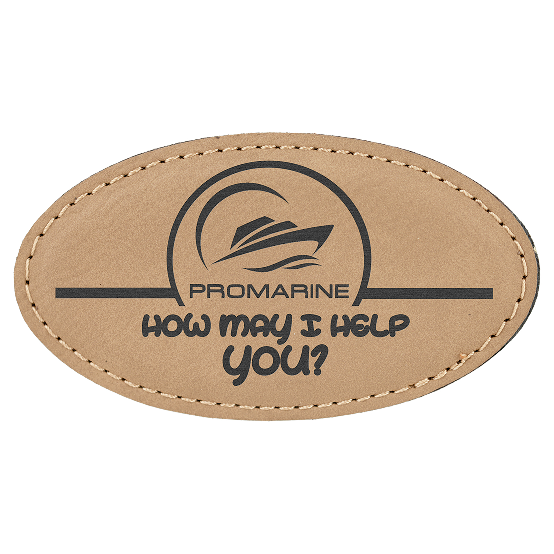 Oval Leatherette Name Tag: Light Brown