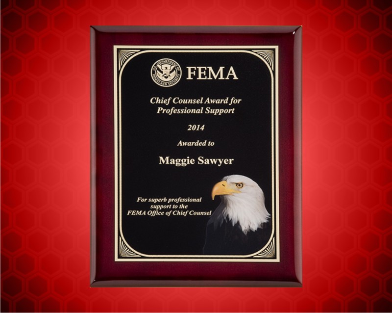 9 x 12 inch Rosewood Piano-Finish Plaque with High Definition Eagle Head Plate