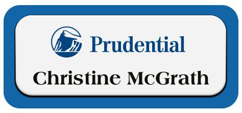 Metal Name Tag: White Metal Name Tag with a Blue Plastic Border