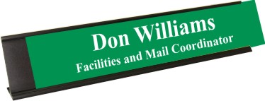Kelley Green Plastic Plate with White Text, Black Deskplate