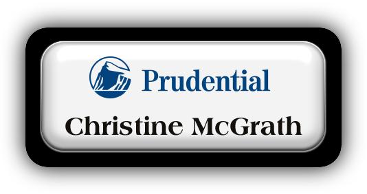 Metal Name Tag: White Metal Name Tag with a Black Plastic Border and Epoxy