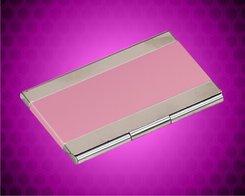2 1/2" x 3 3/4" Pink Metal Business Card Holder