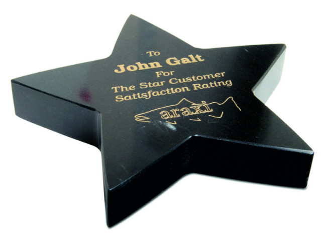 3/4 x 5 x 5 Inch Jet Black Marble Star Paperweight