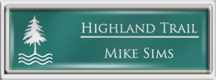 Framed Name Tag: Silver Plastic (squared corners) - Celadon Green and White Plastic Insert with Epoxy