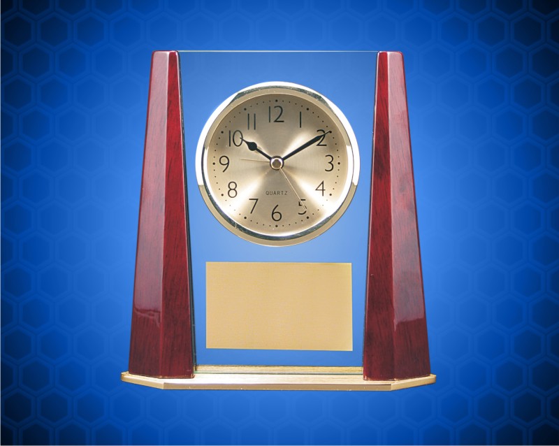6 3/4 x 7 1/8 inch Glass & Piano Finish Clock with Bevel Columns