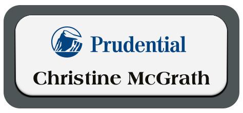 Metal Name Tag: White Metal Name Tag with a Charcoal Grey Plastic Border