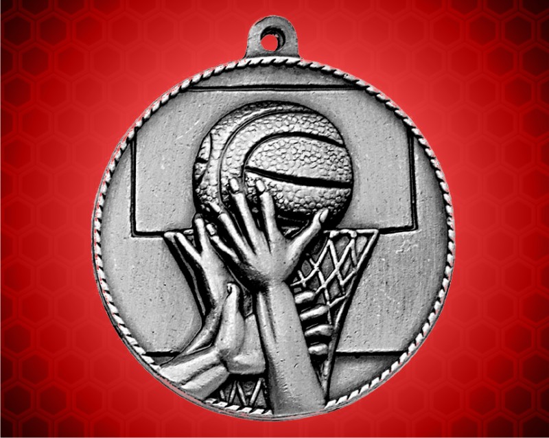 2 inch Silver Basketball Die Cast Medal