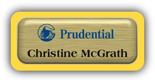 Metal Name Tag: Brushed Gold Metal Name Tag with a Yellow Plastic Border and Epoxy