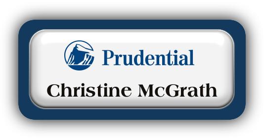 Metal Name Tag: White Metal Name Tag with a Marine Blue Plastic Border and Epoxy