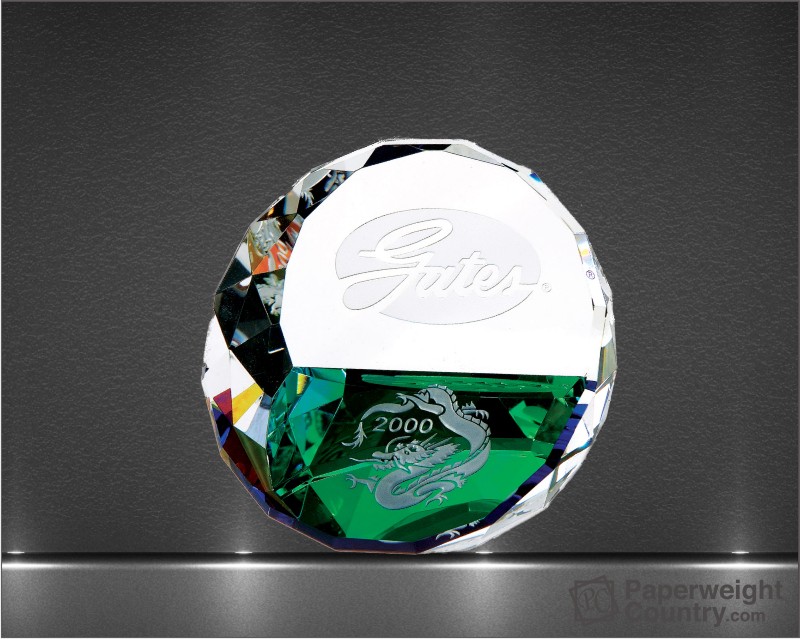 1 7/8 x 3 1/4 x 3 Inch Duet Round-Color Optic Crystal Paperweight