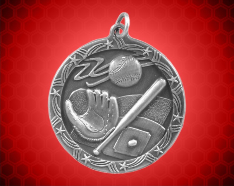 1 3/4 inch Silver Baseball Shooting Star Medal