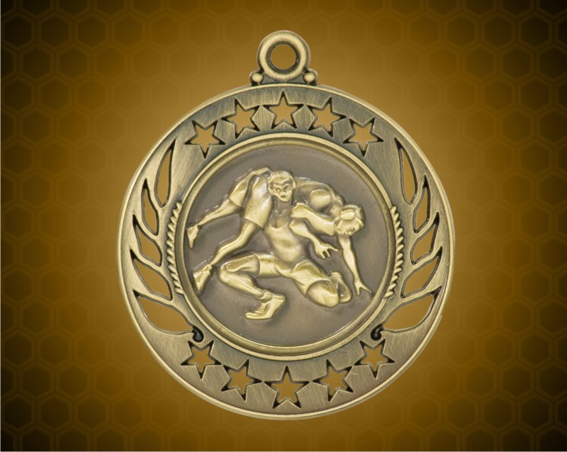 2 1/4 inch Gold Wrestling Galaxy Medal