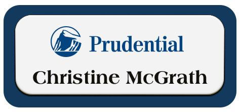 Metal Name Tag: White Metal Name Tag with a Marine Blue Plastic Border