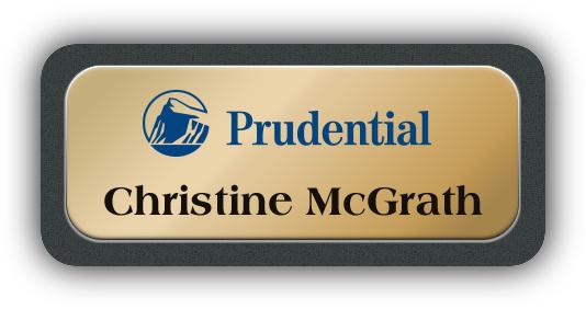 Metal Name Tag: Shiny Gold Metal Name Tag with a Graphite Plastic Border