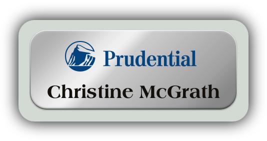 Metal Name Tag: Shiny Silver Metal Name Tag with a Pearl Grey Plastic Border