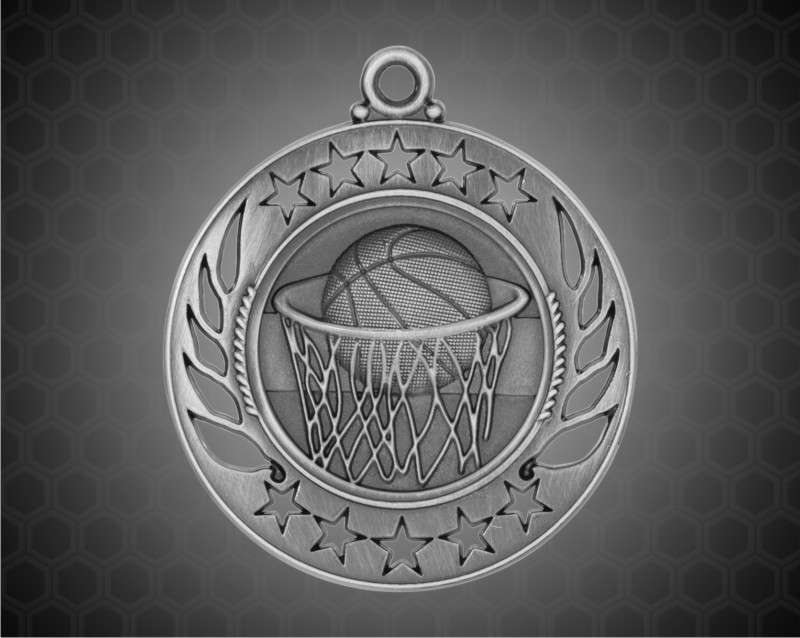 2 1/4 inch Silver Basketball Galaxy Medal