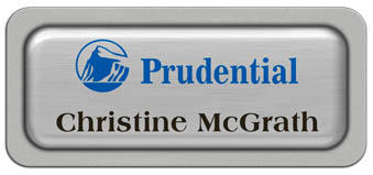 Metal Name Tag: Brushed Silver Metal Name Tag with a Silver Plastic Border and Epoxy