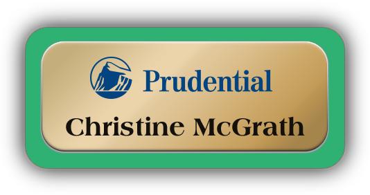 Metal Name Tag: Shiny Gold Metal Name Tag with a Bright Green Plastic Border