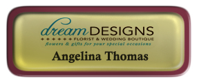 Metal Name Tag: Shiny Gold with Epoxy and Burgundy Metal Border